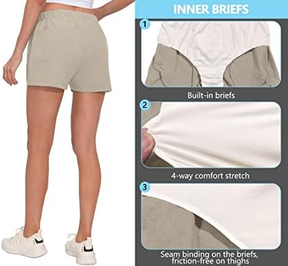 Little Donkey Andy Women Feminino Shorts de corrida seco, 3 polegadas de golfe respirável shorts atléticos com revestimento,