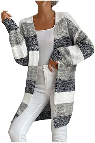 RMXEI Fashion feminina Casual Longo Buttonless Colorblock Sweater Cardigan Jacket