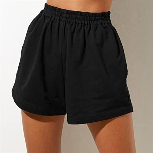 Summer Mulheres de cor sólida shorts de pernas soltas elástica na cintura alta fitness sportswear suor com bolsos