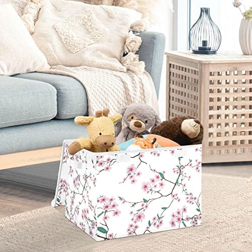 Innwgogo Cherry Blossom Storage Bins com tampas para organizar os organizadores do armário com alças Oxford Ploth Storage Cube Box for Books