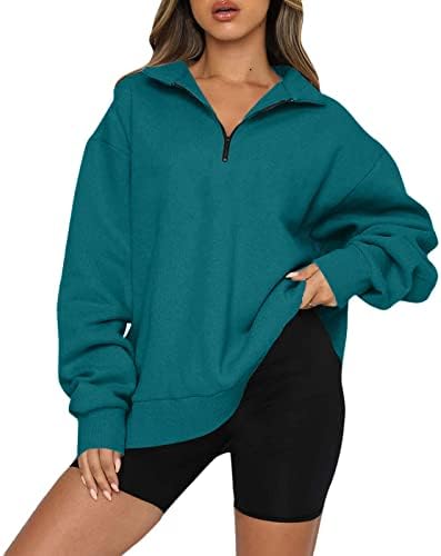 Kuaileya 1/4 Pullover com zíper Tops para mulheres de grande porte com zíper de manga longa Capuz de zíper de manga comprida