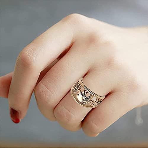 Aktully Elephant Family Ring for Women 18K Gold Bated Elephant Ring Charm Charm Rings Cubic Zirconia Eternity Ring Moda de moda Hollow Ring Presente para meninas adolescentes tamanho 6-10