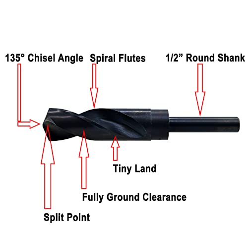 Maxtool 1-1/16 Bits de broca de prata e Deming HSS M2 S&D Bits Bits Prentice Twist Brills Black Oxide 1/2 Shank reduzido 6 OAL; SD02B00R104