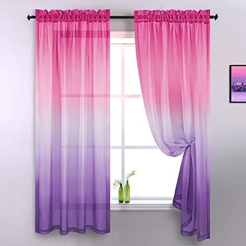 Cortinas pura e rosa para meninas decoração do quarto da sala 2 painéis Rod bolso de bolso de linho faux semi voile cortinas ombre Janela pastel