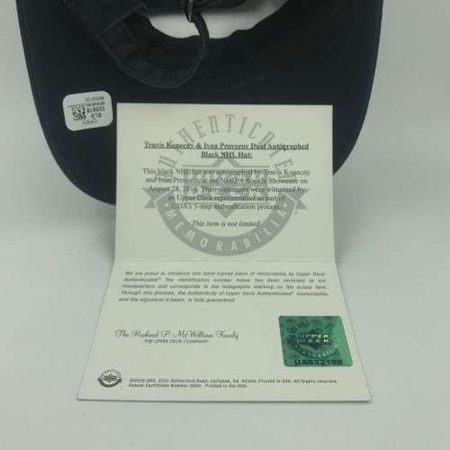 Travis Konecny ​​e Ivan Proporov assinaram os folhetos de chapéu de hóquei NHL Black Auto Uda COA - HATS AUTOPATIDO NHL