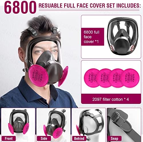 Máscara de respirador de rosto completo - REUSIÁVEL 6800 Máscara de gás grande com 4pcs 2097 Filtros contra gás/poeira/produtos químicos/vapor orgânico/formaldeído perfeito para soldagem, pintura, pulverização de carros, lixamento, trabalho de resina