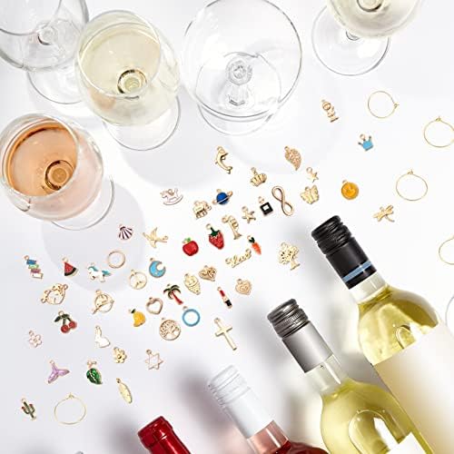 50 PCs Wine Glass Charms Marcadores, encantos de vinho para copos de caule, encantos de vinho Tags de vidro, pingentes