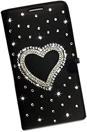 Fairy Art Crystal Cartlet Caixa de telefone Compatível com iPhone 11 - Heart - Black - 3D Tampa de couro de brilho brilhante