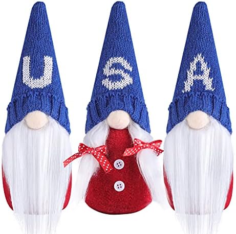 4 de julho Gnomos patrióticos Decorações Conjunto de 3 - Decoração artesanal de 4 de julho Gnomos, para uma festa patriótica Decoração