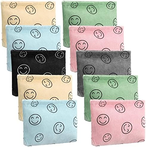 Hillban 12 PCs Corduroy Bolsa Cosmética Sorria bolsa de maquiagem estética Bolsa de maquiagem Preppy Smile Smile Face