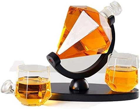 Whisky Decanter Creative Whisky Decanter Globe Set, Glassware de Diamond Shape, com 2 óculos e conjunto de uísque de