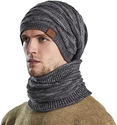 Conjunto de cachecol de chapéu de gorro de inverno, lã grossa de lã de esqui de capa de neve de esqui no pescoço mais quente, clima