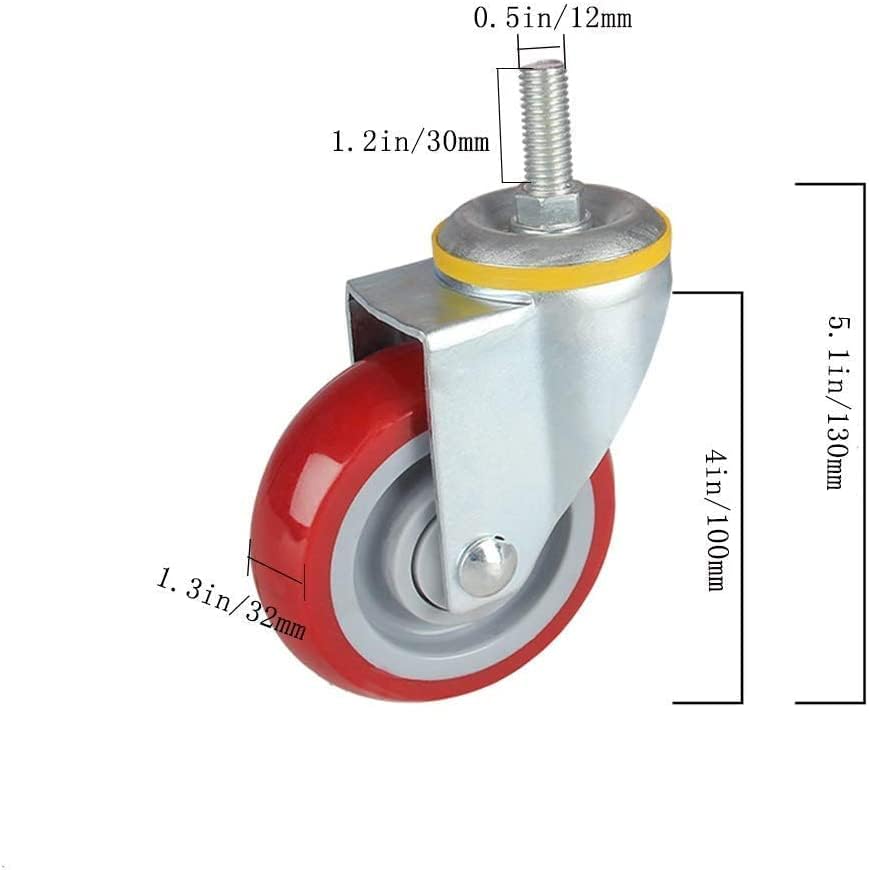 Nianxinn Polyuretano Castors giratórios M12 Rodas de parafusos 3 4 5 Castro de móveis Carga 360 kg Cheste de serviço