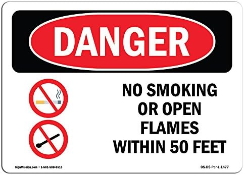 Sinal de perigo da OSHA - Não fumar ou chamas abertas a 15 metros | Sinal de alumínio | Proteja seu negócio, canteiro de obras,
