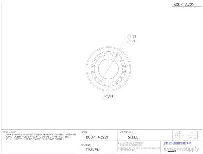 Timken 07196 rolamento cônico, copo único, tolerância padrão, diâmetro externo reto, aço, polegada, 1,9690 de diâmetro