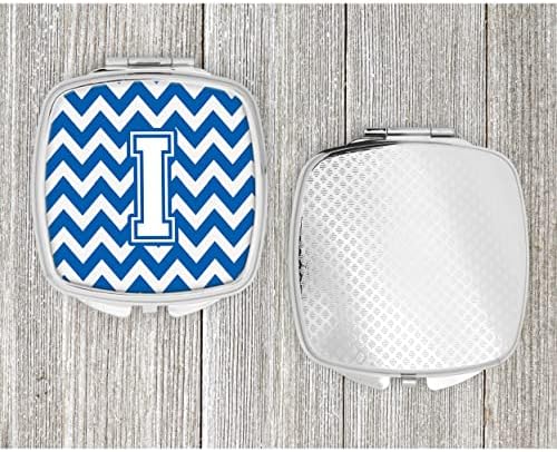 Tesouros de Caroline CJ1045-DISCM LETRA I Chevron Blue e White Compact Mirror, espelho de maquiagem de viagem decorativa para