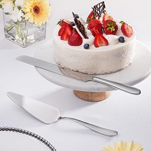 Hudson Essentials Bergamo martelou 18/10 Faca de bolo de aço inoxidável e servidor de bolo - Perfeito para casamentos, compromissos,