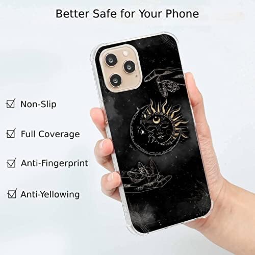 Dark Witchy Moon e Sun Phone Case Compatível com iPhone 14 Pro, Black Galaxy Silicone Chegar à prova de choque TPU Caso de proteção
