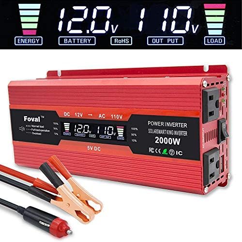 Inversor de energia Lvyuan 1000W para carro DC 12V a AC 110V com tela LCD e isqueiro