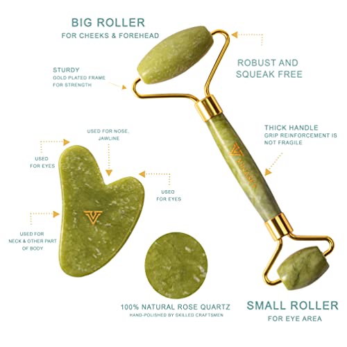 Caixa de presentes de rolos faciais de Vinasky Guasha, Ferramentas de cuidados com a pele de massagem em rolos de esmeralda, pedra preciosa anti -envelhecimento para rosto, olhos, corpo, músculo relaxante e alívio