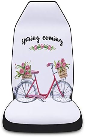 Youngkids Spring Bicycle Print Floral Car Seat Capas de 2 peças Conjunto de peças de carro frontal universal Cushion para SUV/carros/caminhões,