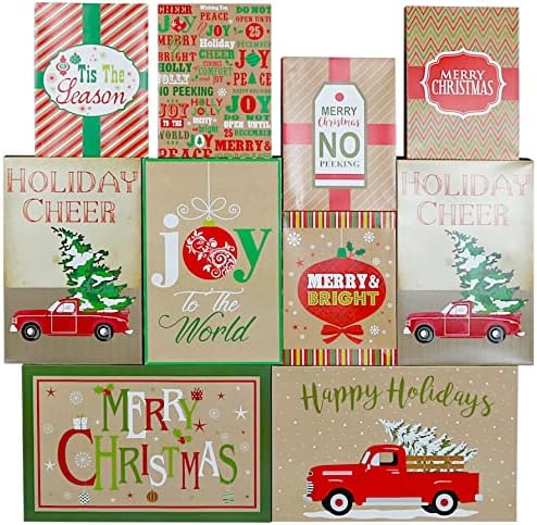 Iconikal Christmas Holiday Kraft Gift Boxes, 3 tamanhos, 10 pacote