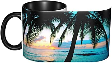 Ulquieor California Palm Tree Beach Sun Rise Funny Coffee Canecas para homens 12 onças Tea Cocoa Copa de cerâmica Amigos de gadgets legais Presentes de novidade personalizados