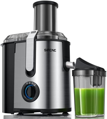 Máquina de Juicer, máquina de fabricante de suco centrífuga de Sifene com boca de 3,2 de largura, motor poderoso de 800W para extrator de suco de vegetais e frutas, fácil de limpar