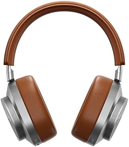 Mestre e dinâmico MW75 Cândico de ruído ativo fones de ouvido sem fio, fones de ouvido Bluetooth Over-Ear com microfone, metal prateado/couro marinho