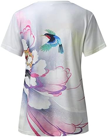 Verão feminino manga curta cola de pescoço de pescoço estampado top t camisetas camisetas casuais tee trep theret curto