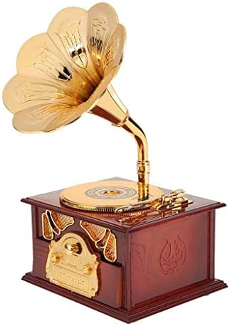 Wyfdp Antique Wooden Music Box Metal Fonogra