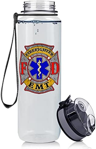 Cuptify EMT Firefighter FD Citche em 32 oz 1 litro de rastreamento da garrafa de água com marcador de tempo Presente de