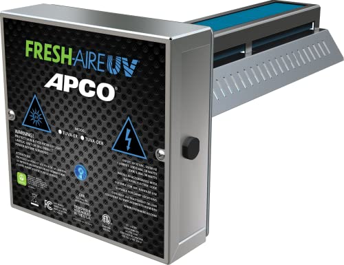 Matriz de células carbono Apco HVAC UV Purificador de ar com cabo de alimentação, inclui lâmpada UVC de 1 ano tuv-apco-er