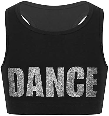 MSEMIS Big Girls Shiny Dance Racer Back Crop Top Sports Bra para ginástica/dança/treino Cami Top