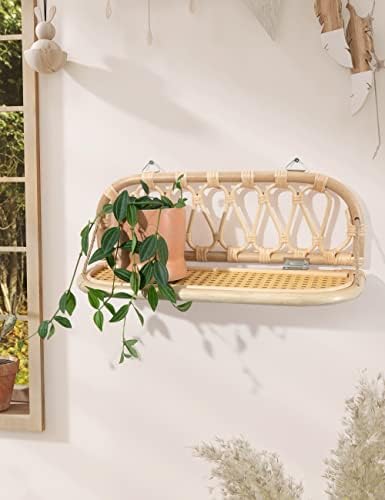 Sonefreiy Rattan prateleira prateleira decorativa de parede boho prateleiras artesanais naturais de tecido flutuante,