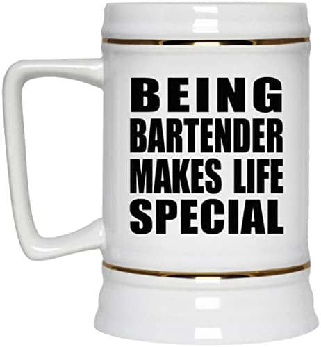 Designsify Being Bartender torna a vida especial, 22oz de cerveja de cerveja de cerâmica caneca com alça para freezer, presentes para aniversário de aniversário de Natal dos pais do dia das mães Dia