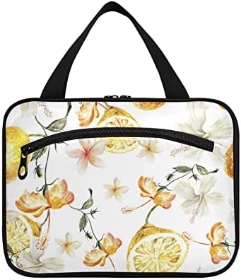 Flores de aquarela Limões Bolsa de higiene pessoal para mulheres Organizador de bolsa de maquiagem de viagem com sacos