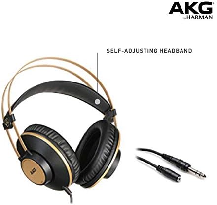 Akg Pro Audio K92 Over-Ear, fechado, fones de ouvido de estúdio, preto e ouro fosco