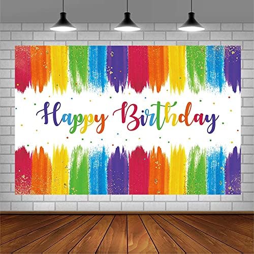 Aibiin 7x5ft Vamos pintar Feliz Aniversário BAYDROP Paint Rainbow Party Decorations Supplies