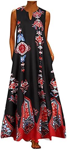 Vestido FARRARN MAXI PARA MULHERES 2022 BOHEMIA Casual Tank Top Top Top Dress Summer Summer Print Ethnic Fit Swing Swing Dress