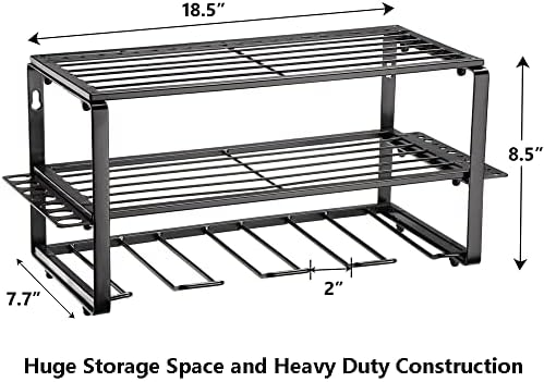 QTIMAL Power Tool Organizer com 2 racks de armazenamento na chave de fenda lateral, suporte de perfuração sem fio de utilidade para serviços pesados, prateleira de ferramenta de montagem de parede removível, ganchos de bônus de 10 pacote S