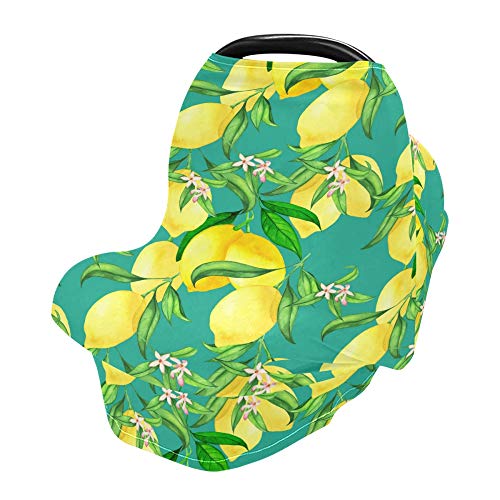 Yyzzh Lemon Pattern com ramo de folhas florais Blossom Blossom Capa de assento de carro de bebê de bebê Tampa de enfermagem com