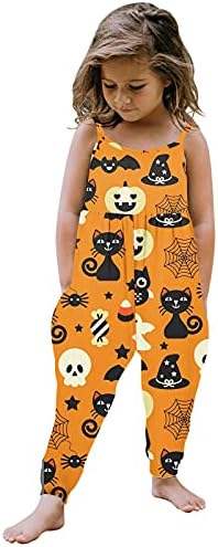 Spring Girls Rous Kids Pumpkin Baby Girls Halloween Romper Criano de desenho animado Strap 5t Garotas Roupas Fall