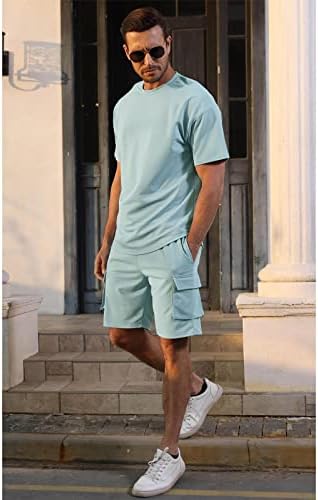 Aulemen Men's 2 peças camisa define tracksuit casual de manga curta roupas esportivas de verão para homens com bolso