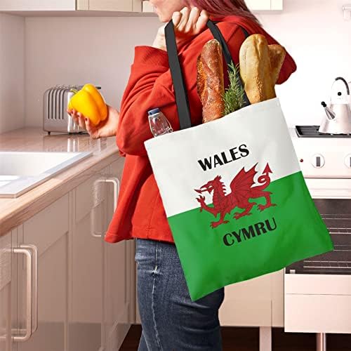 Gales Cymru y Ddraig Goch Flag - sacola de tela para mulheres, bolsa de ombro de poliéster, bolsa de compras reutilizável para mantimentos