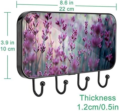 Flores de lavanda roxa Bloom Print Casat Rack Mount Mount, entrada de casaco com 4 conexão para o chapéu de casaco Restas de bolsa