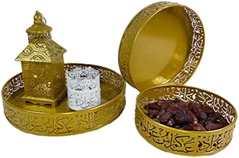 Kuyyfds Ramadã bandejas Eid Mubarak Placas Contêineres de armazenamento de alimentos Decoração de partido islâmico muçulmano Gold Ramadã Servindo bandejas, trajes