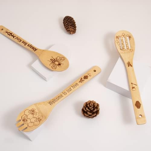 Colheres de madeira para utensílios de cozinha, decoração de abelhas de mel de espátula de madeira, decoração de cozinha