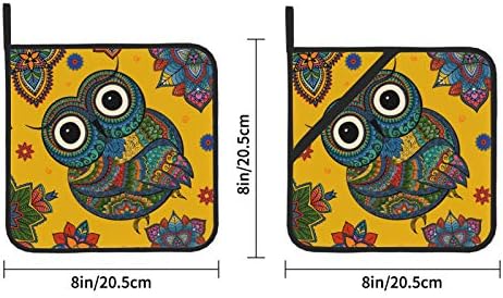 Boa noite Animal fofo Owl Posts Hot Capts Holder Resistant Pot With Pocket 2 Pcs Conjuntos de cozinha 8 × 8 polegadas para cozinhar e assar