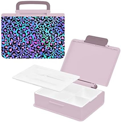 Alaza Leopard Print Cheetah Purple Bento Lanch Box sem vazamentos de BPA, recipientes de almoço à prova de vazamento com garfo e colher, 1 peça